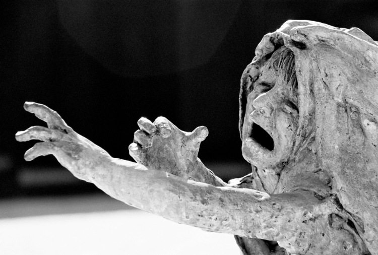 A sculpture of a woman at the Holocaust Memorial in Miami, Florida