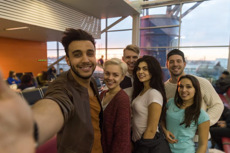 Group of friends at airport