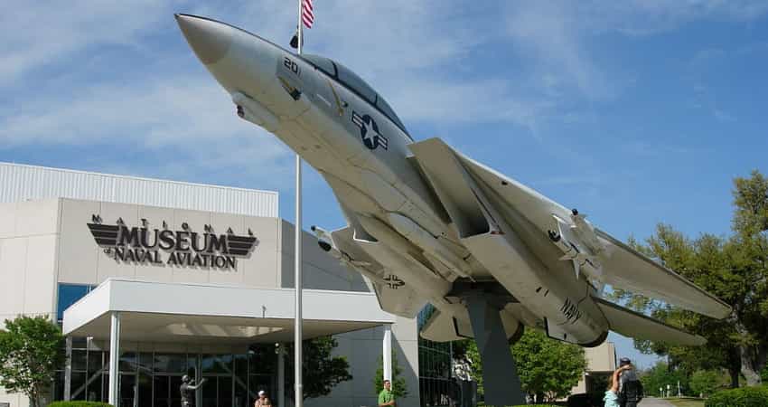 A Grumman YF-14A Tomcat mounted outside the National Museum of Naval Aviation in Pensacola