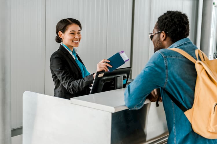 Man checking in at airport