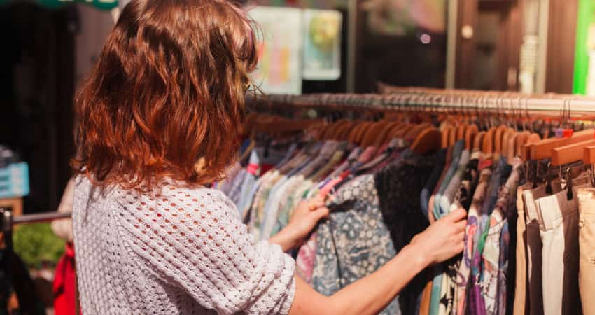 A young woman shopping at a vintage store