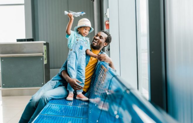 Father with son in airport