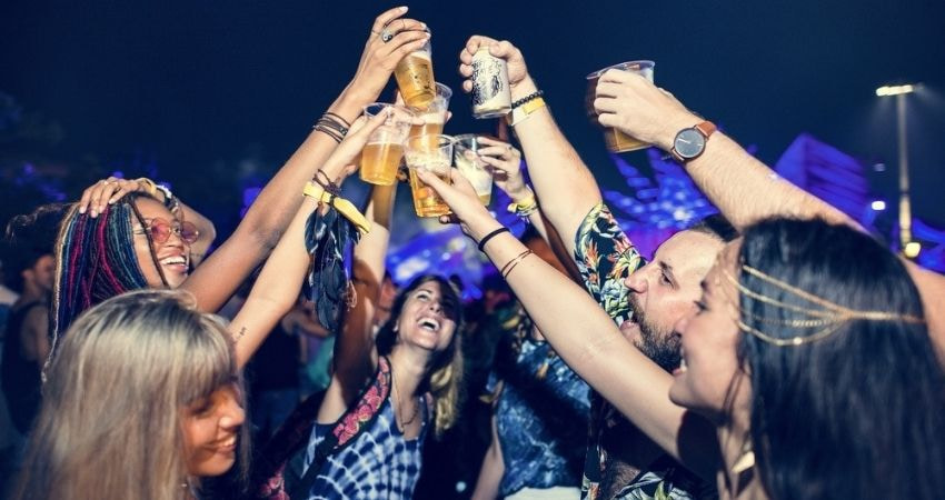 Group at a concert drinking beer