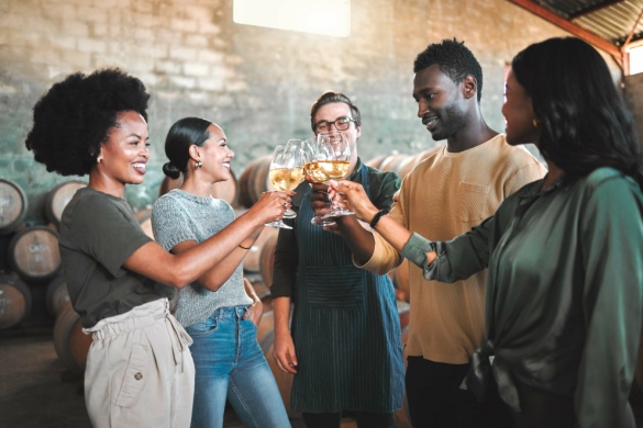 a group of friends attend a wine tasting together